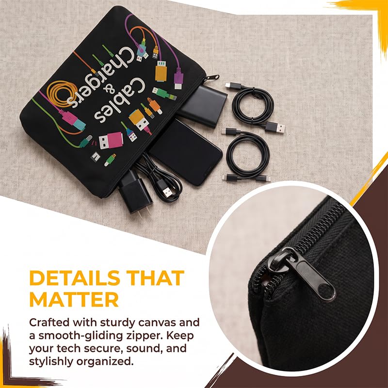 Cable and Charger Storage Bag - Versatile Travel Organizer for Chargers, Cables, Electronic Devices-Black4 - color: Black4