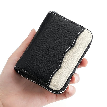 Linno RFID 20 Slots Credit Card Holder Genuine Leather Small Wallet for Women or Men with Zipper - color: New Red