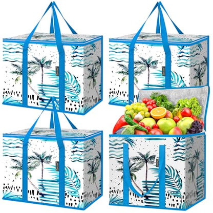 BALEINE Insulated Reusable Grocery Bags with Zippered Top, Large Cooler Bag - color: Island Breeze, size: 4 Pack