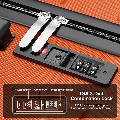 Luggage Sets Hardside Lightweight Suitcase with Spinner Wheels TSA Lock, 3-Piece Set (20/24/28) - color: Orange