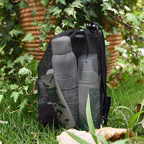 iBasingo 10pcs/lot Black Mesh Bag Nylon Sack Durable Drawstring Net Bag Small Travel Sleeping Bag Stuff Sack Mesh Storage Ditty Bag for Cosmetics Shower Gels Bottle Pot Tennis Golf Ball Tools BVP03 - color: L-10pcs