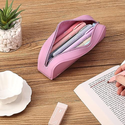 Mr. Pen- Silicone Pencil Case, Aesthetic Pencil Bag for Women, Makeup Pouch - color: Dusty Pink