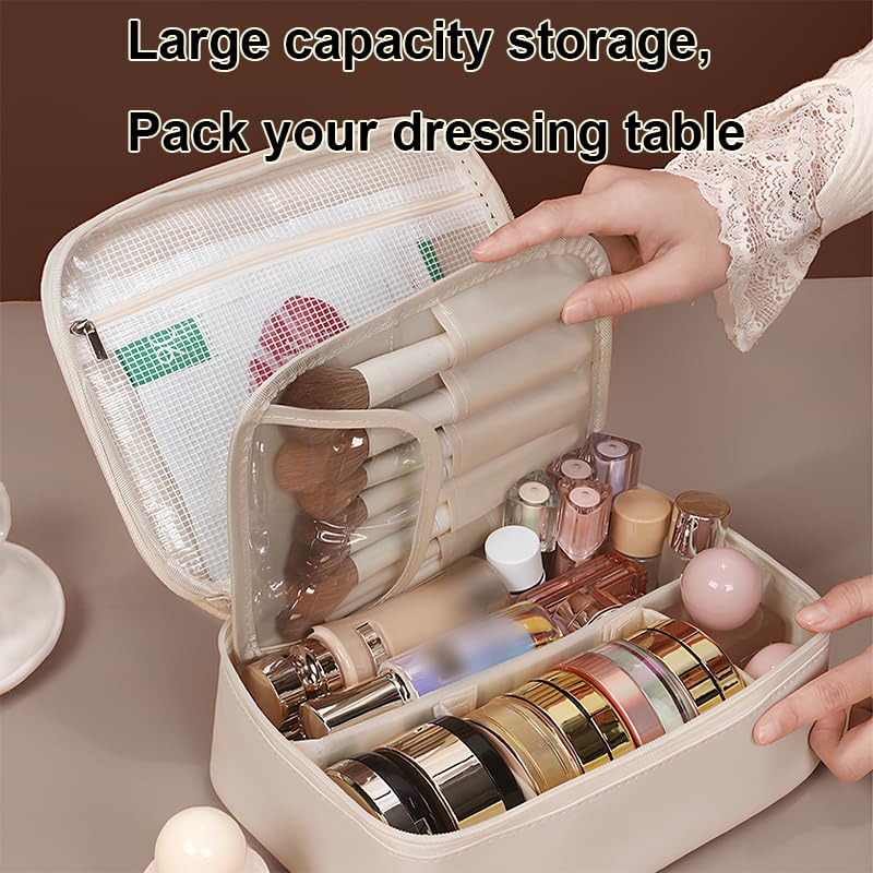 Travel Makeup Bag, Large Capacity Cosmetic Bags for Women, Portable Waterproof Travel Makeup Organizer with Adjustable Divider and Handle, Black - color: Black