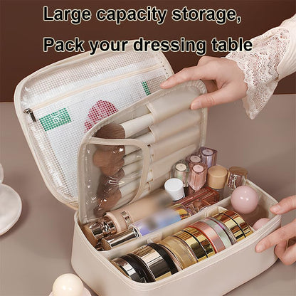 Travel Makeup Bag, Large Capacity Cosmetic Bags for Women, Portable Waterproof Travel Makeup Organizer with Adjustable Divider and Handle, Black - color: Black