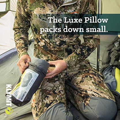Klymit Luxe Travel Pillow, Lightweight Inflatable Hybrid Airplane, Backpacking, Hammock, and Camping Pillow, Grey