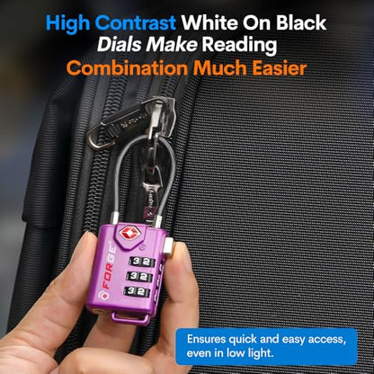 Forge TSA Approved Luggage Locks, Open Alert Cable Lock, Purple, 4 Pack - color: Purple 4 Pack