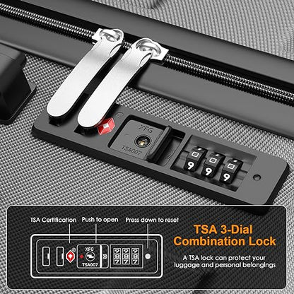 Luggage Sets Hardside Lightweight Suitcase with Spinner Wheels TSA Lock, 3-Piece Set (20/24/28) - color: Silver