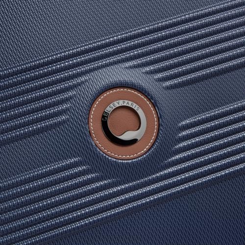 DELSEY PARIS Flanerie SE - Hardside Checked In Luggage 24 Inch - 360° Dual Spinner Wheels - TSA Lock - Lightweight Polycarbonate Travel Suitcase with Vegan Leather, Blue - color: navy, style: 24" Spinner