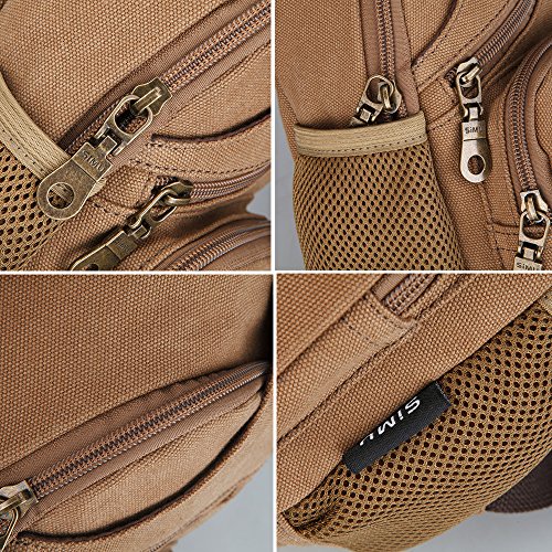 SIMU Canvas Shoulder Bag for iPad Mini, Crossbody Chest Sling Backpack - color: Khaki