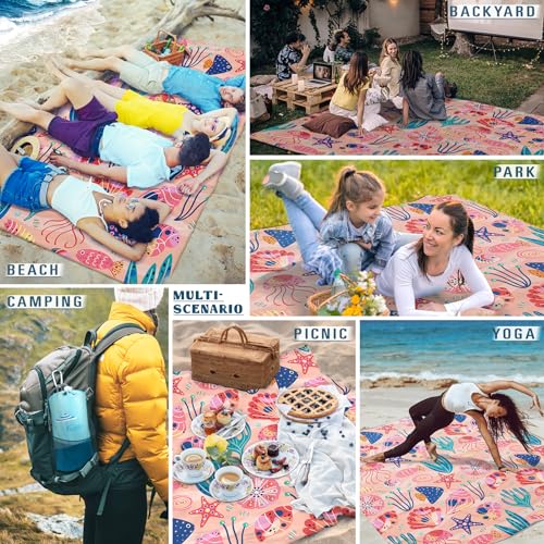 Beach Blanket Sandproof Waterproof Oversized 78"x81"/10'x9' Compact mat - color: Pink Ocean, size: 78''×81''