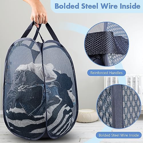 2 Pack Pop Up Laundry Hampers, 70 L Collapsible Foldable Mesh Basket, Blue - color: 2 PCS Blue