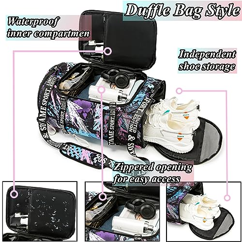 Gym Duffle Bag Backpack,4‑Way Waterproof with Shoe Compartment Travel Hiking Laptop - color: Multicolor