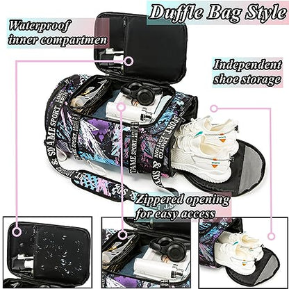 Gym Duffle Bag Backpack,4‑Way Waterproof with Shoe Compartment Travel Laptop - color: Multicolor