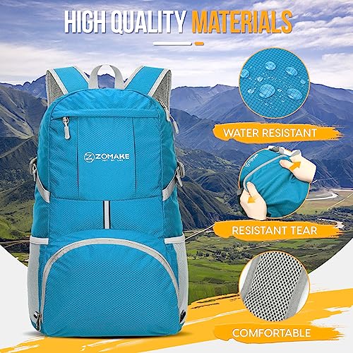 ZOMAKE Lightweight Packable Backpack 35L, Water Resistant Foldable Day Pack - color: C-light Blue