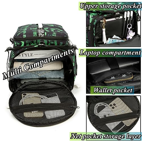 Gym Duffle Bag Backpack,4‑Way Waterproof with Shoe Compartment Travel Hiking Laptop - color: Green