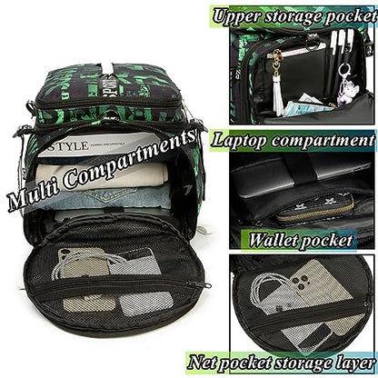 Gym Duffle Bag Backpack,4‑Way Waterproof with Shoe Compartment Travel Laptop - color: Green