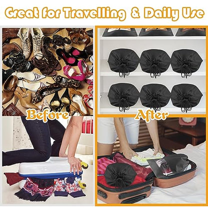 Black Travel Shoe Bags - 5 Pcs Non-Woven Packing Bags with Clear Window - color: Black, style: 5 Pack