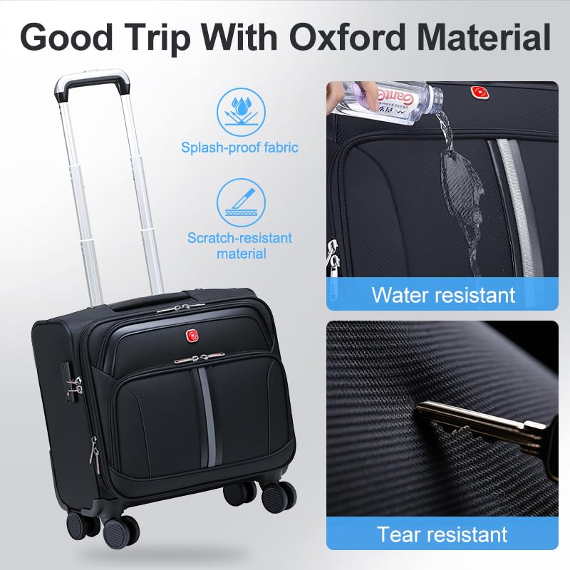 ROPLUS Underseat Carry-On Luggage Lightweight Rolling Tote Bag with 4 Spinner Wheels (Black, 16-Inch) - color: Black, size: 16-Inch