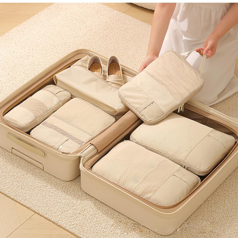 6Set Compression Packing Cubes for Travel, Travel Packing Organizers for Suitcase & Backpack, Space Saving Storage Bags for Clothes, Travel Accessories for Home and Travel