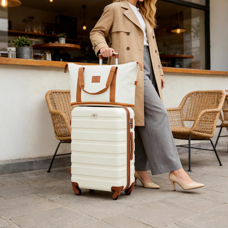 Suitour Luggage Sets 5 Piece, 20, 24, 28 inch Hardside Carry-on and Checked Suitcase Set with Travel Duffle Bag Sets（Beige Tan） - color: Beige Brown, size: 5 Piece Sets(20+24+28)