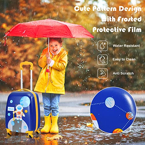 Goplus 2PC Kids Luggage, 12" & 16" Kids Carry On Luggage Set with 4 Spinner Wheels, Lightweight Rolling Spinner Suitcase for Children Toddlers Boys and Girls Travel - color: Astronaut