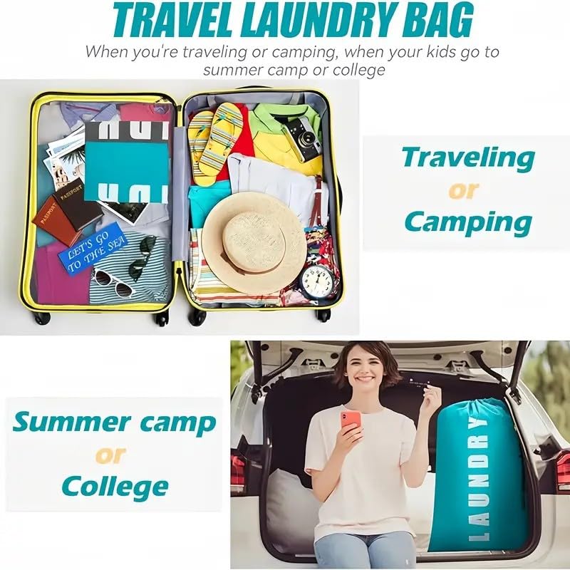 2 Pack Heavy Duty Travel Laundry Bags-Waterproof Drawstring Dirty Clothes Organizer for Camping,Gym&Hotels,Fits Laundry Baskets,Reusable Washable Storage Bags,Black+Blue. - color: Black+Blue