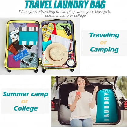 2 Pack Heavy Duty Travel Laundry Bags-Waterproof Drawstring Dirty Clothes Organizer for Camping,Gym&Hotels,Fits Laundry Baskets,Reusable Washable Storage Bags,Black+Blue. - color: Black+Blue