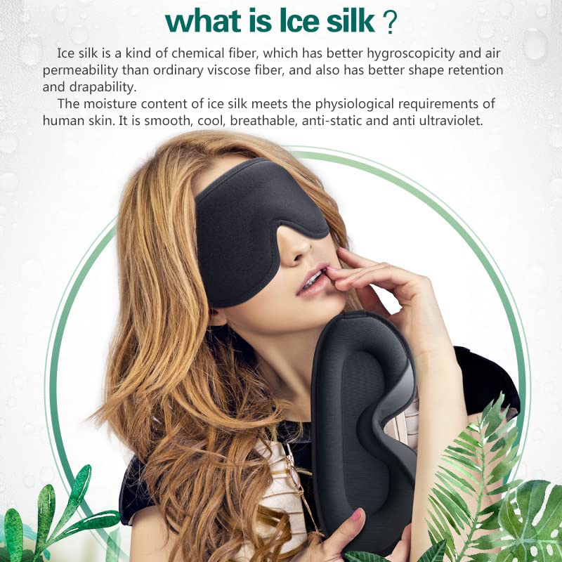 Eye Mask for Sleeping Light Blocking,Side Sleeper Women Men, 3D Contoured Cup Sleeping Mask, Soft Breathable Sleep Eye Mask with Adjustable Elastic Strap for Flight Nap，Black-3D - color: Black