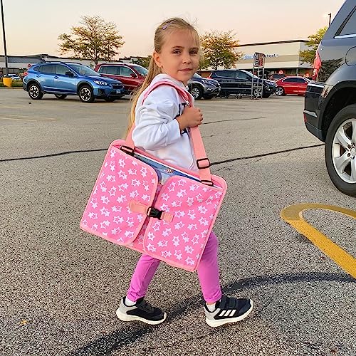 Bundle–2 Items: MENZOKE Car Seat Tray with Dry Erase Board and Cooler Cup Holder, Pink & Magic Pink