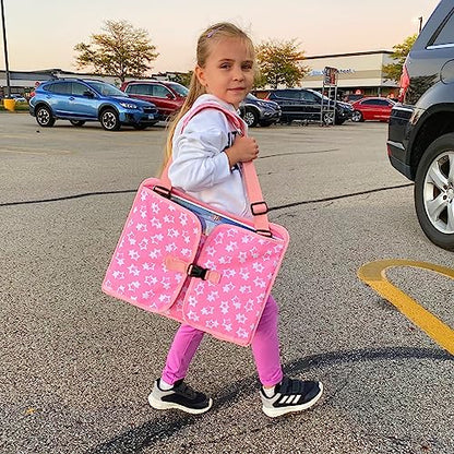 Bundle–2 Items: MENZOKE Car Seat Tray with Dry Erase Board and Cooler Cup Holder, Pink & Magic Pink