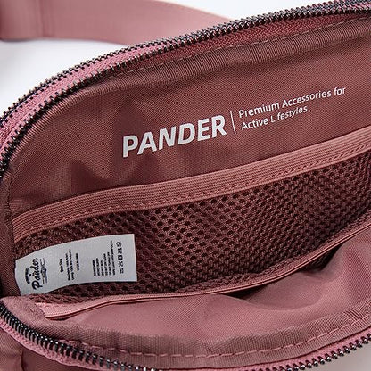 Pander Nylon Fanny Pack Belt Bag for Women with 5 Zipper Pockets - color: Dune Pink