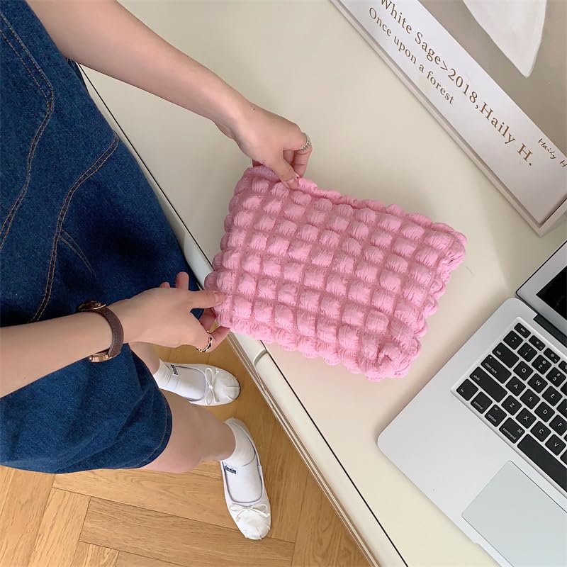 Flat Makeup Bag for Women,Zipper Cosmetic Pouch for Purse,Bubble Candy Pink - color: Bubble Candy Pink