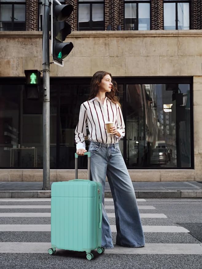 Luggage Sets 3 Piece (20/24/28 inch),PC+ABS Travel Suitcase With Spinner Wheels, Hardside Luggage Sets (Mint Green) - color: Mint Green