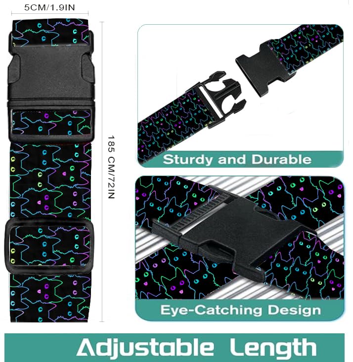 Luggage Straps for Suitcases Travel Belt Accessories, Cute Suitcase Strap, Adjustable Luggage Belt Strap, Heavy Duty with Quick-Release Buckle Luggage Strap Cute Black Cats - color: Cute Black Cats