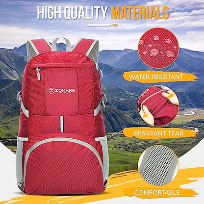 ZOMAKE Lightweight Packable Backpack 35L, Water Resistant Foldable Day Pack - color: C-bright Red