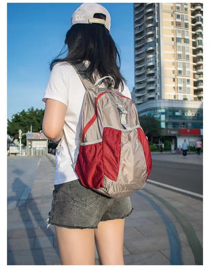 Travel lightweight foldable backpack hiking backpack splash proof compact travel backpack day pack (khaki&red) - color: Khaki&red