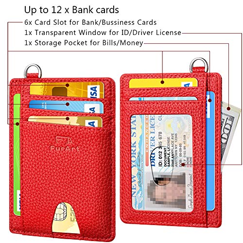 FurArt Slim Minimalist Wallet RFID Credit Card Holder for Men - color: Litchi Cerise