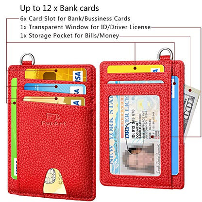 FurArt Slim Minimalist Wallet RFID Credit Card Holder for Men - color: Litchi Cerise