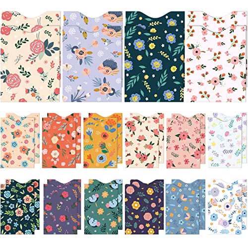 32 Pcs Credit Card RFID Sleeves Flower Blocking Include 24 Credit Card Sleeves 8 Passport Protectors Waterproof Identity Theft Protection Women RFID Protector