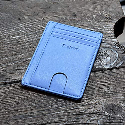 Buffway Slim Minimalist Front Pocket RFID Blocking Leather Wallets for Men and Women - Sand Wathet Blue - color: Sand Wathet Blue