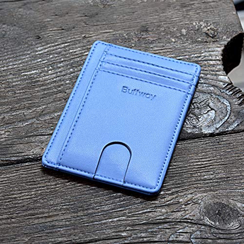 Buffway Slim Minimalist Front Pocket RFID Blocking Leather Wallets for Men and Women - Sand Wathet Blue - color: Sand Wathet Blue