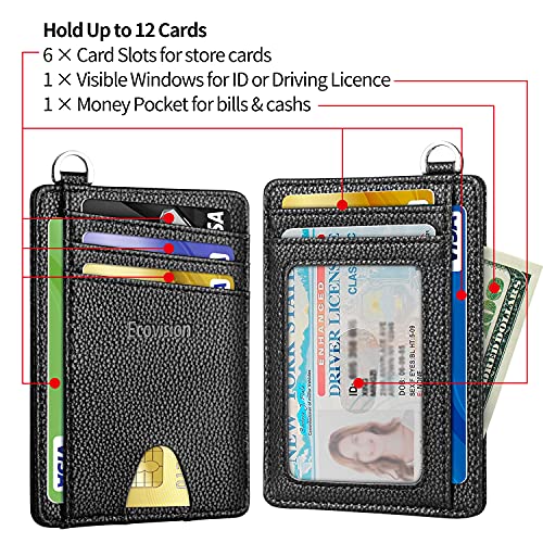 Slim Minimalist Front Pocket Wallet, RFID Blocking Credit Card Holder Wallet with Integrated D-Shackle for Men Women - color: Litchi Black