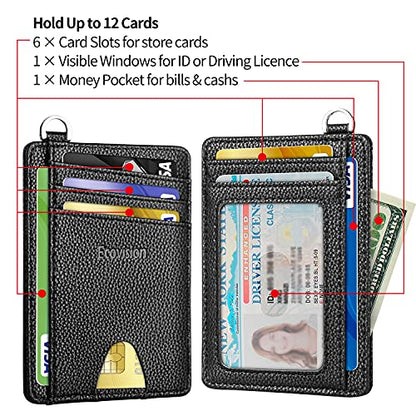 Slim Minimalist Front Pocket Wallet, RFID Blocking Credit Card Holder Wallet with Integrated D-Shackle for Men Women - color: Litchi Black