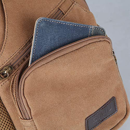 SIMU Canvas Shoulder Bag for iPad Mini, Crossbody Chest Sling Backpack - color: Large Khaki