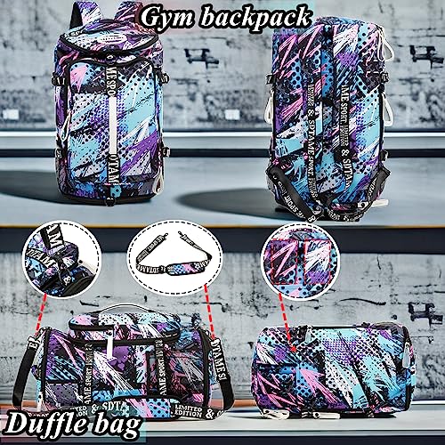 Gym Duffle Bag Backpack,4‑Way Waterproof with Shoe Compartment Travel Hiking Laptop - color: Multicolor