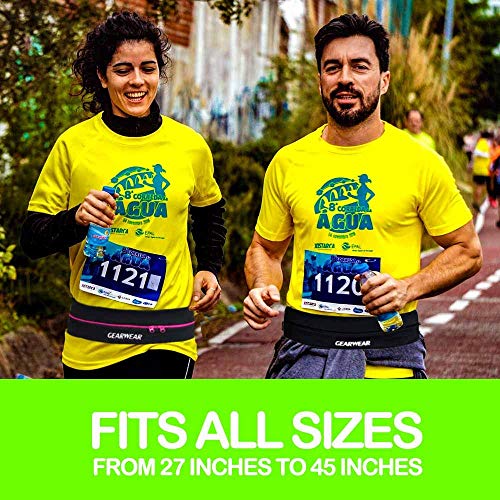 Running Belt | Runner Fanny Pack for Women and Men | Adjustble Waist Band Pack for Storage Phone - color: Pink Zipper Black/27"-43"