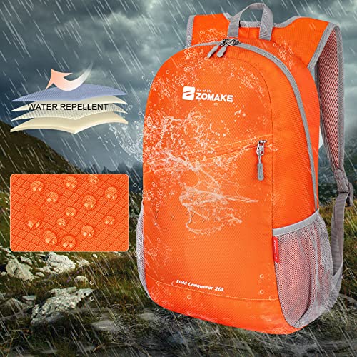 ZOMAKE Lightweight Packable Backpack 20L, Foldable Small Daypack for Hiking - color: Orange