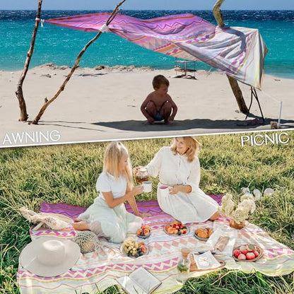 Beach Blanket Waterproof Sandproof 78''X81''/78''X110'' Large Beach Towel - color: Pink Boho, size: 78''X81"