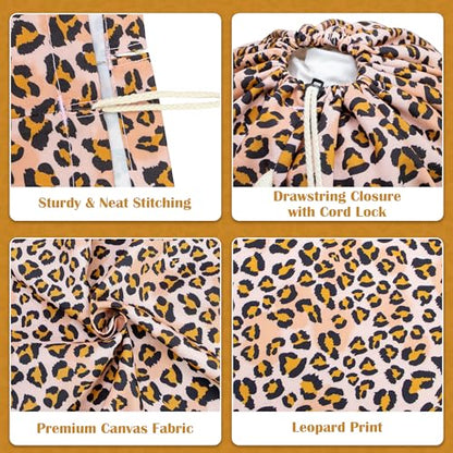 Canvas Laundry Bag with Shoulder Strap & Drawstring, Leopard, 23"W x 29"H - color: Leopard
