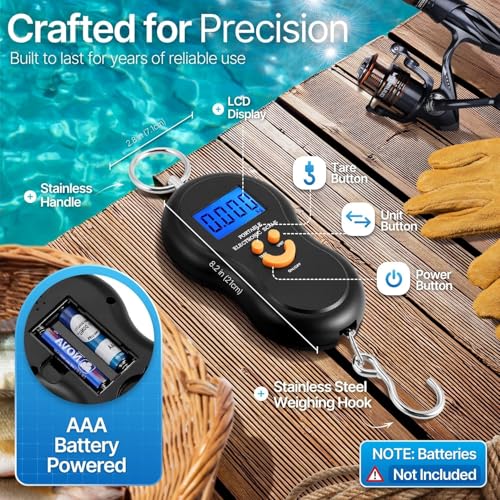 Flexzion Digital Fish Scale & Luggage Weight Scale with Hook, 110 lb/50 kg